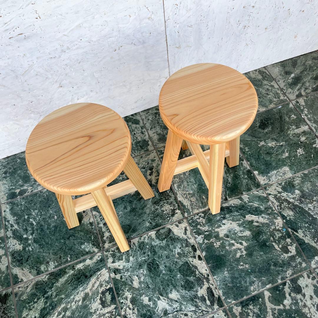 ねこねこ　国産ひのき　丸椅子　木製スツール