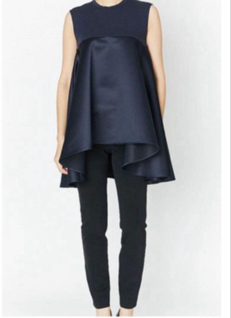 YOKO CHAN ヨーコチャン ヘムフレアノースリーブブラウス 38 紺