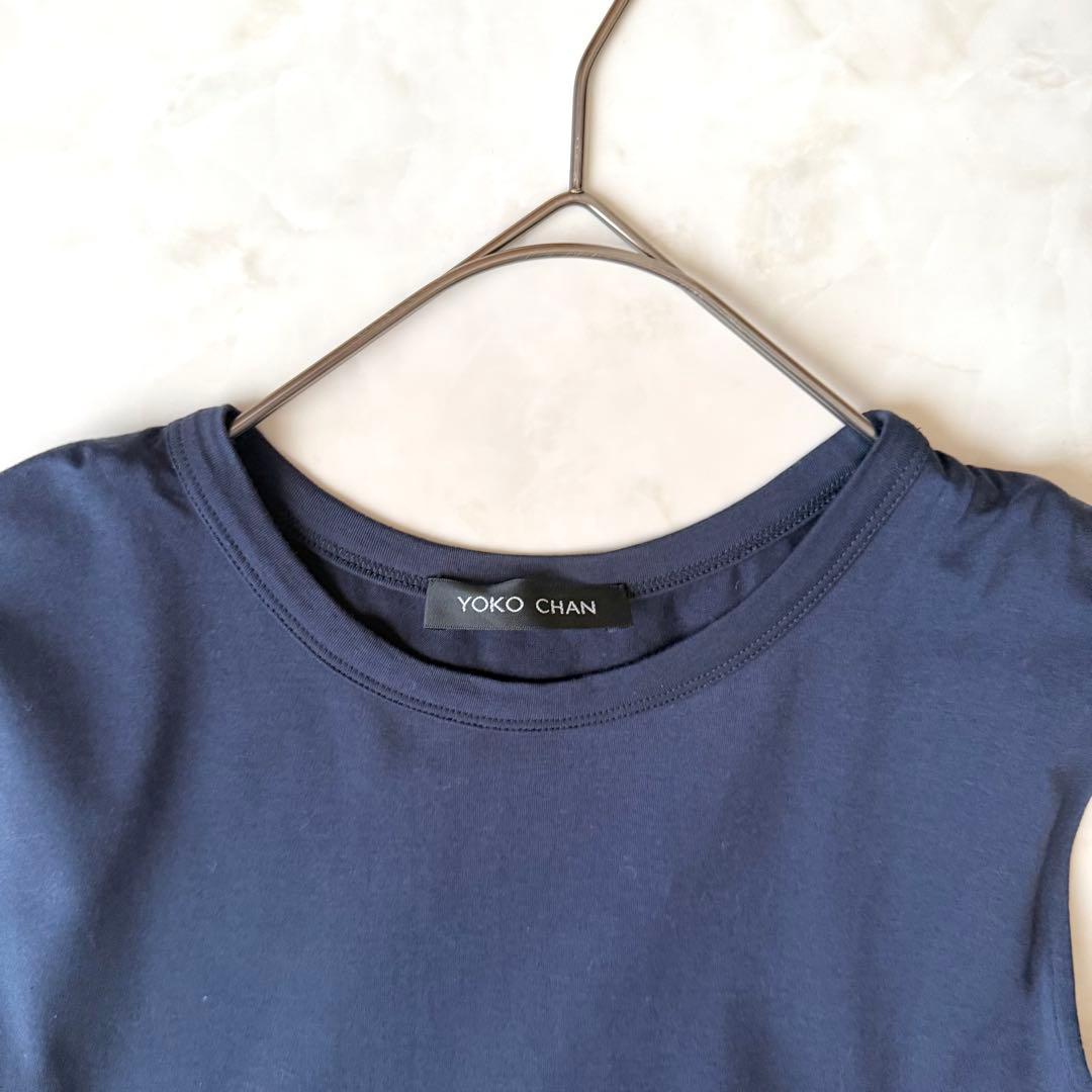 YOKO CHAN ヨーコチャン ヘムフレアノースリーブブラウス 38 紺