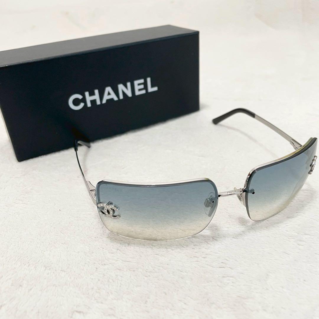 美品✨CHANEL シルバー グラデーション サングラス　ココマーク　リムレス