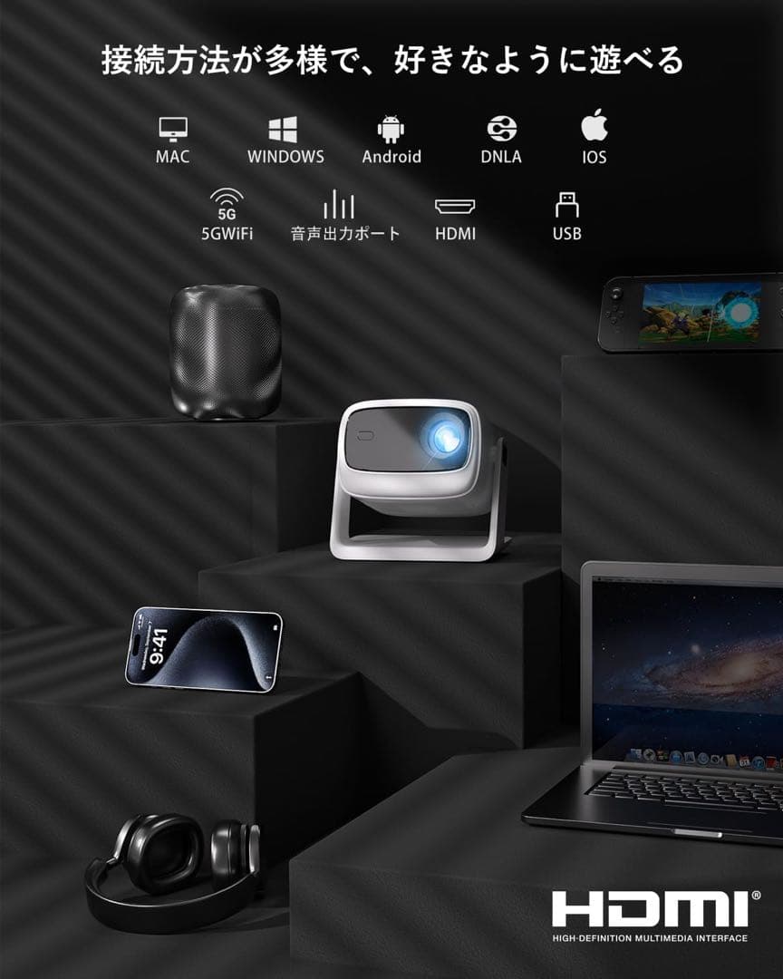 プロジェクター 家庭用 Netflix対応 天井投影 ドルビー4K対応 自動補正