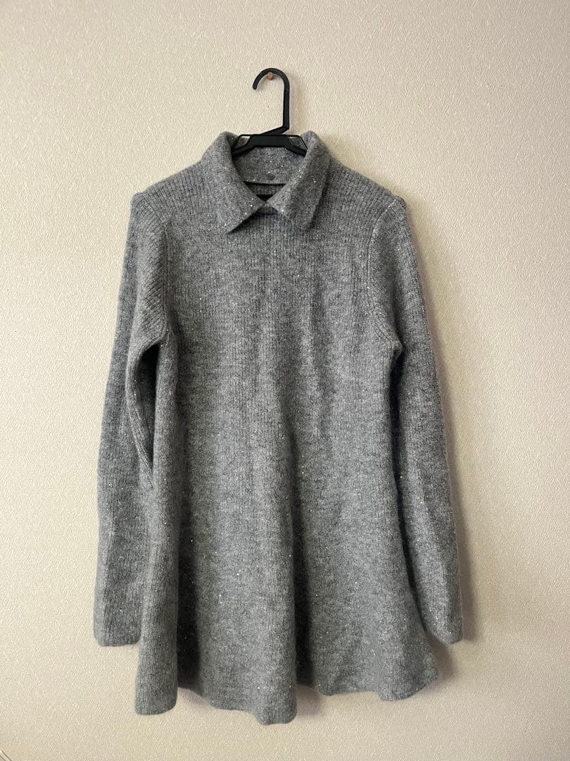 【美品】Mila Owen襟付きペプラムニットミニワンピース グレー Sサイズ