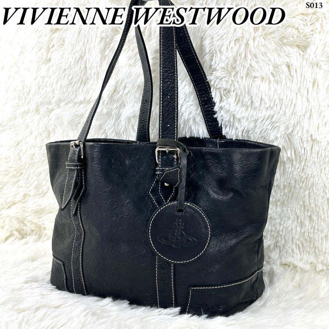 【美品】ヴィヴィアンウエストウッド トートバッグ レザー オーブ 総柄 ロゴ 黒