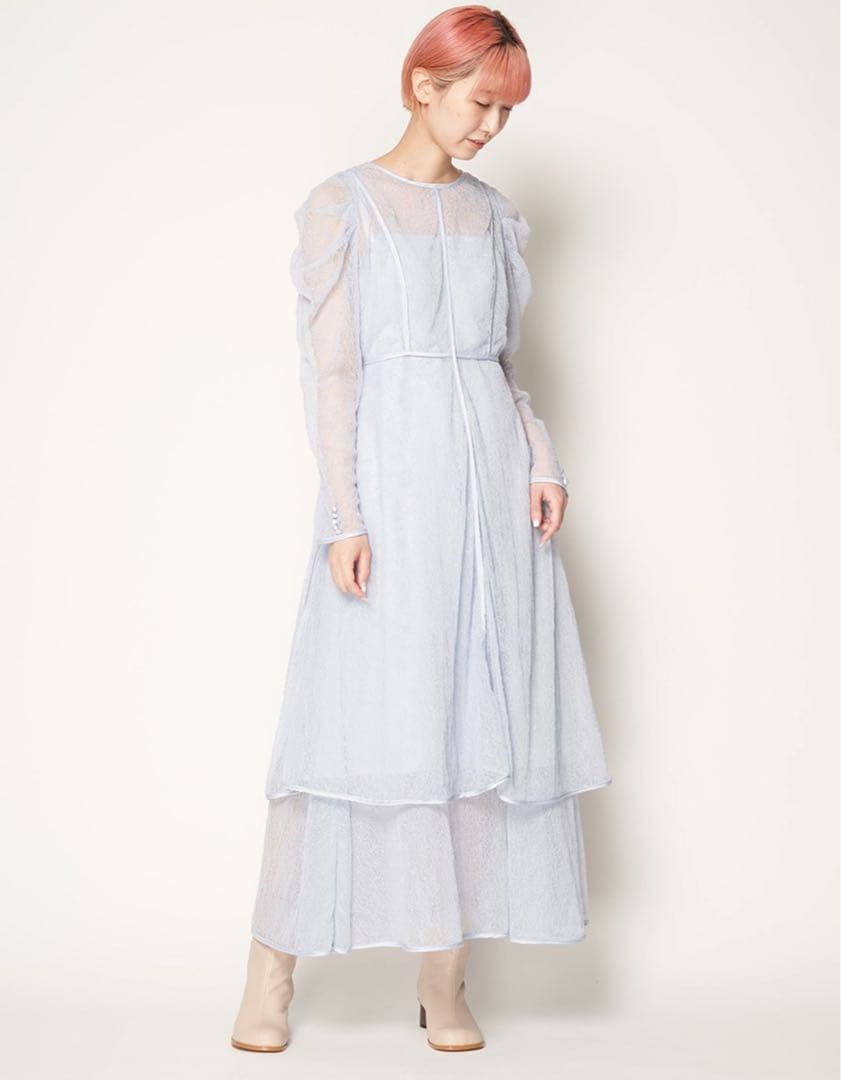 furfur パフスリーブレースドレス
