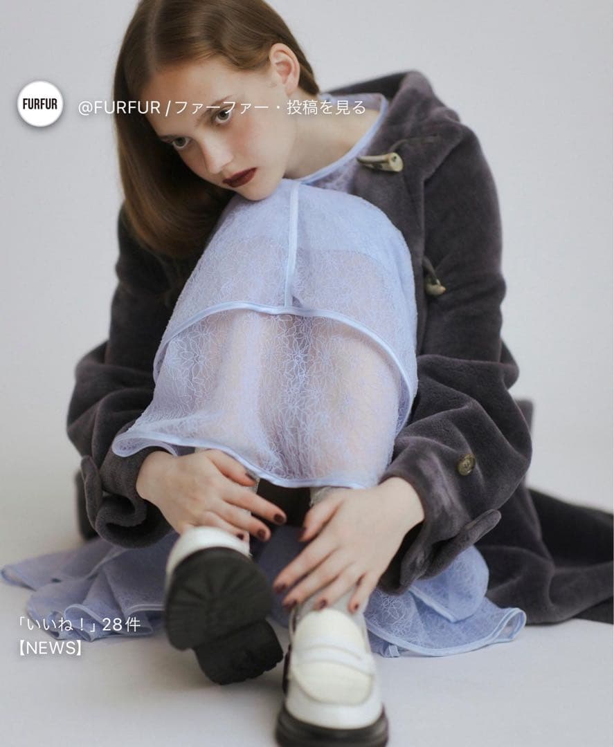 furfur パフスリーブレースドレス