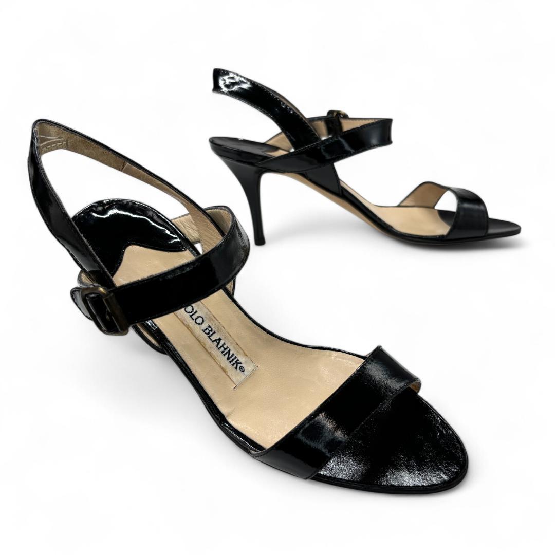 映画の主人公に！マノロブラニク アンクルストラップサンダル 黒 36 23cm
