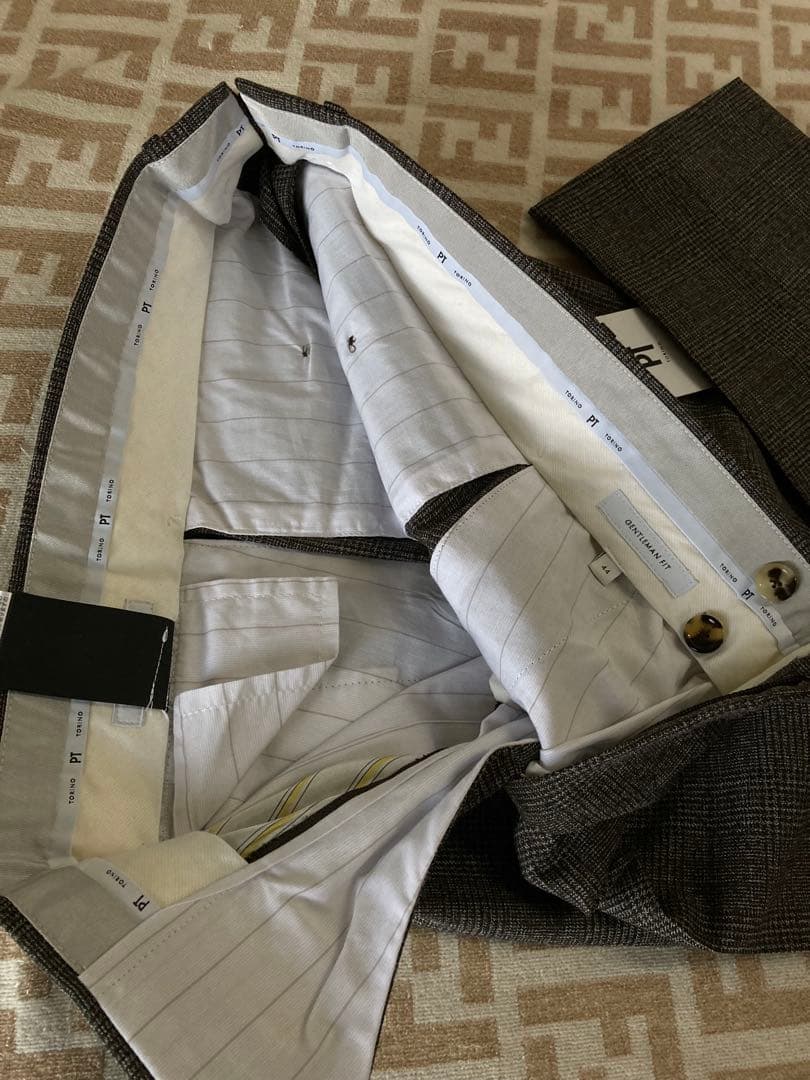 新品未使用　PT グレンチェック ワンタック スーパー100’s 上質ウール