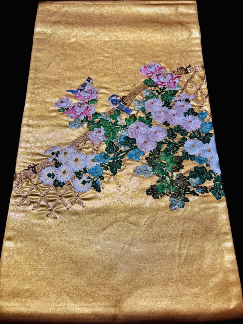 蘇州刺繍 本金箔 袋帯 カラフルな花鳥 お太鼓柄