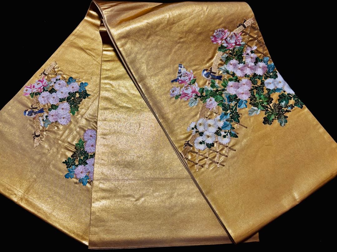 蘇州刺繍 本金箔 袋帯 カラフルな花鳥 お太鼓柄