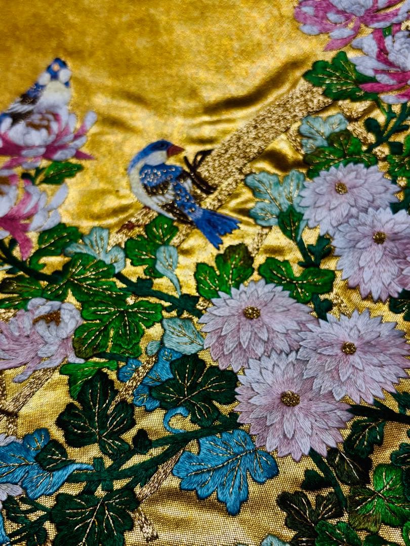 蘇州刺繍 本金箔 袋帯 カラフルな花鳥 お太鼓柄