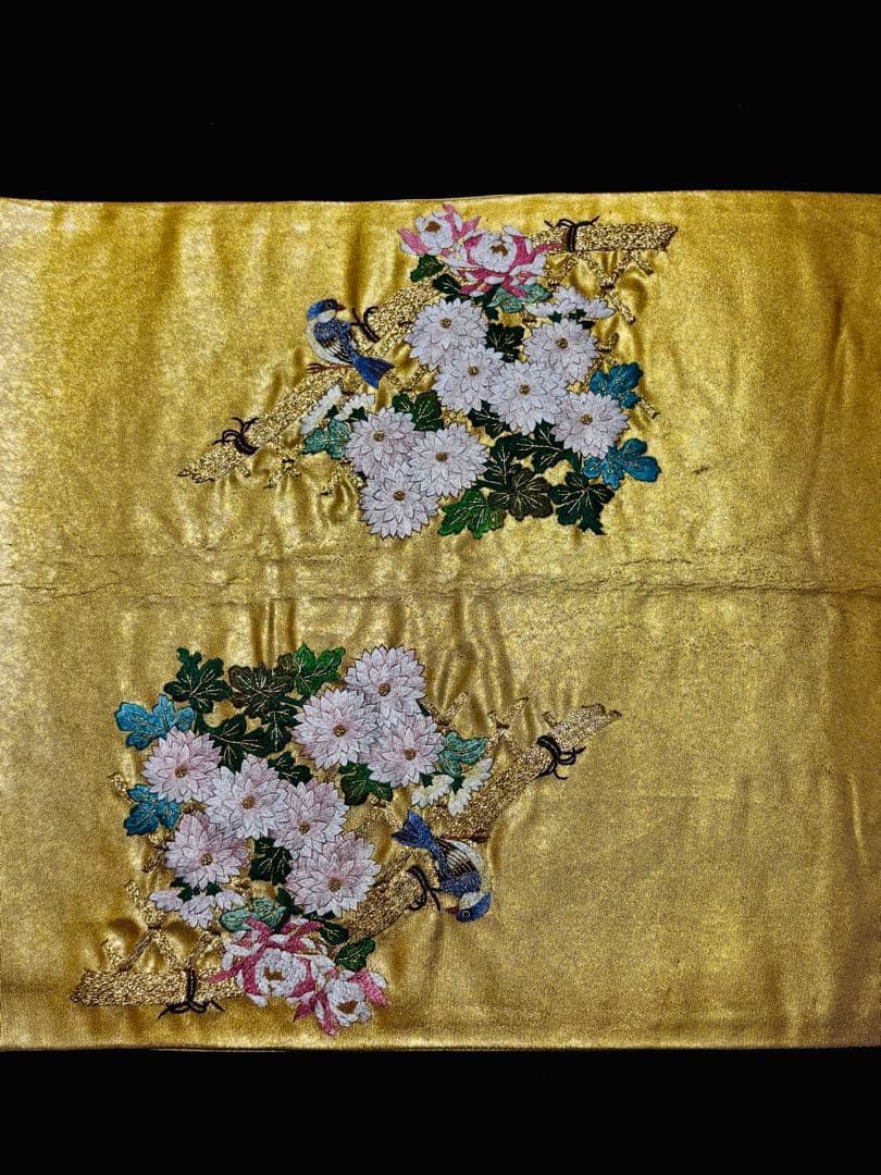 蘇州刺繍 本金箔 袋帯 カラフルな花鳥 お太鼓柄