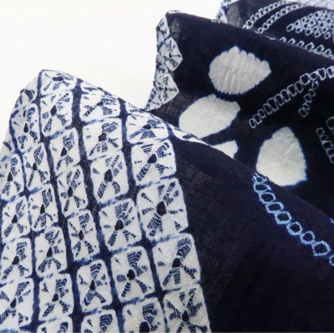 洗える夏着物 綿『ネイビーブルー×葉』トールサイズ 有松鳴海絞り 浴衣