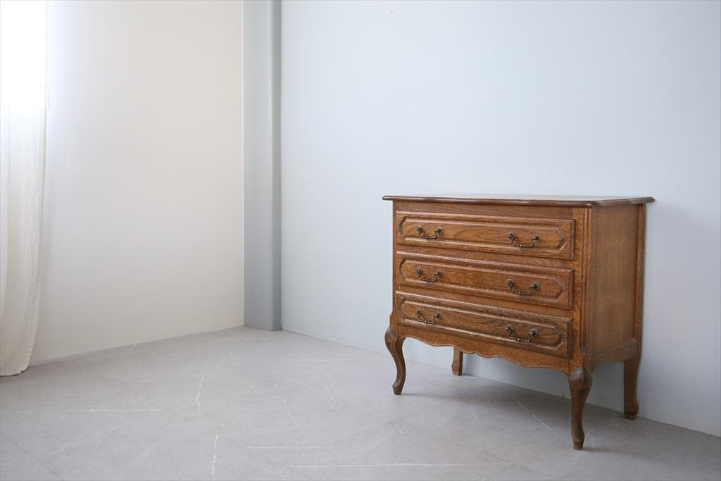 フランスアンティーク猫脚3杯ドロワー/木製チェスト/タンス/飾り棚(90-194