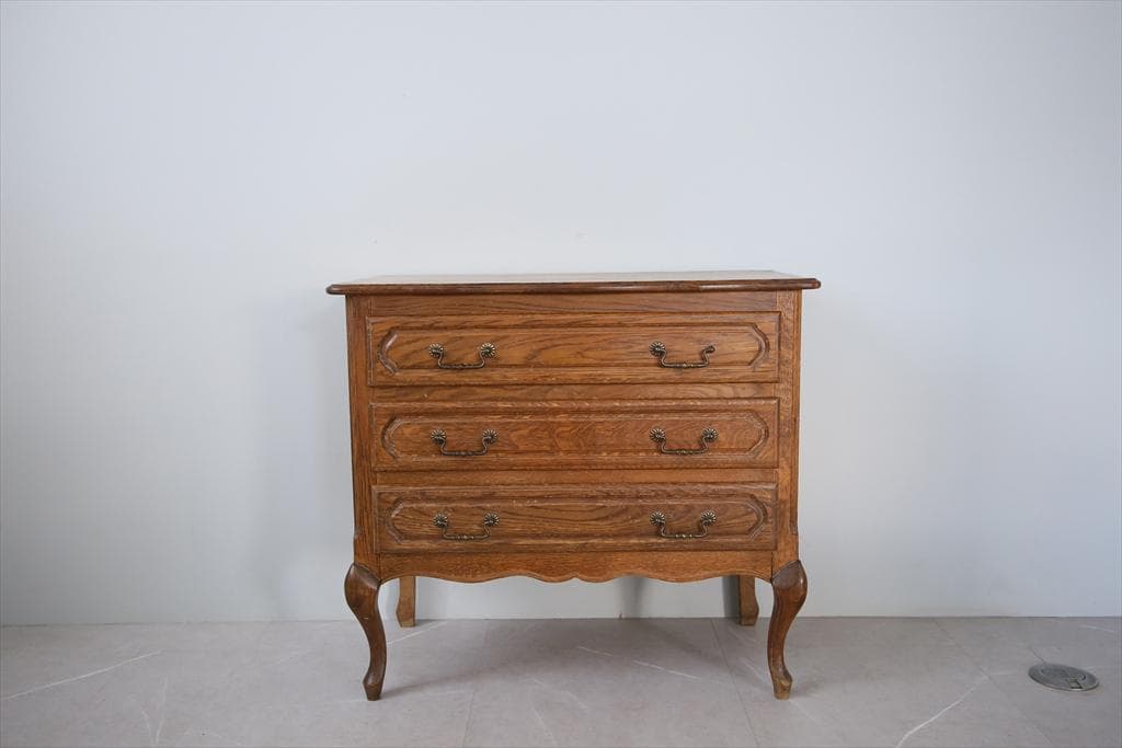 フランスアンティーク猫脚3杯ドロワー/木製チェスト/タンス/飾り棚(90-194