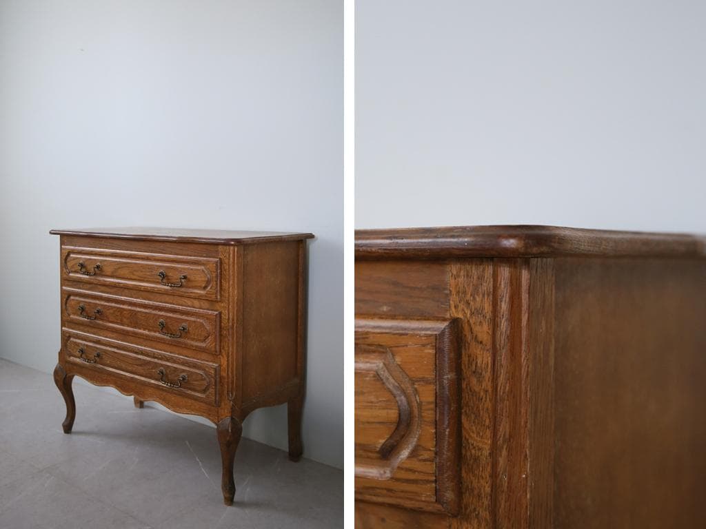 フランスアンティーク猫脚3杯ドロワー/木製チェスト/タンス/飾り棚(90-194