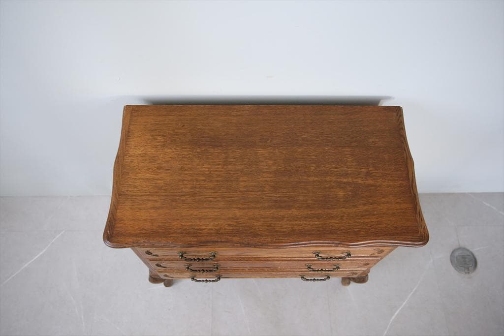 フランスアンティーク猫脚3杯ドロワー/木製チェスト/タンス/飾り棚(90-194