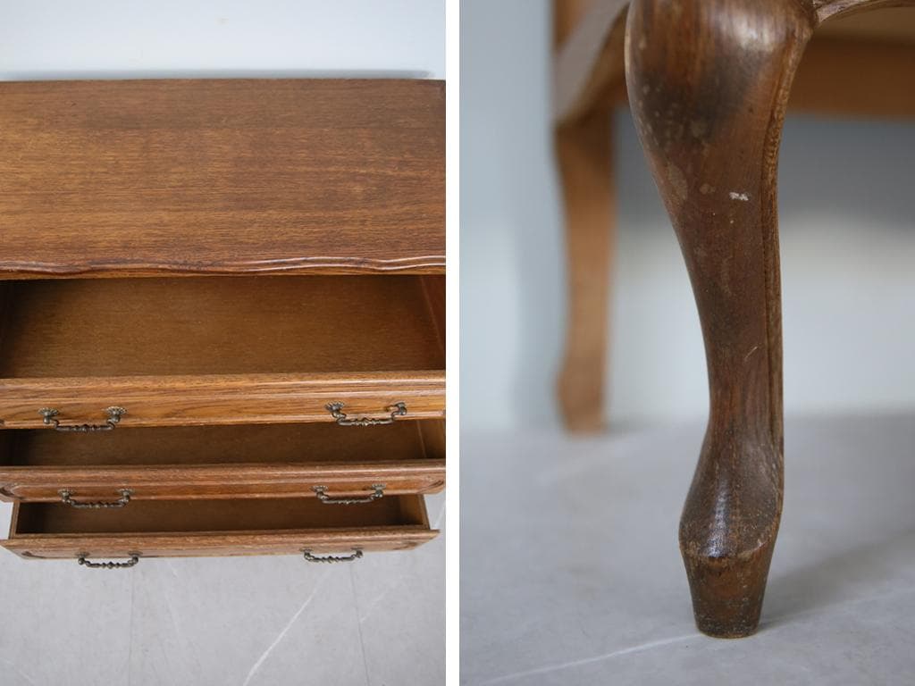 フランスアンティーク猫脚3杯ドロワー/木製チェスト/タンス/飾り棚(90-194