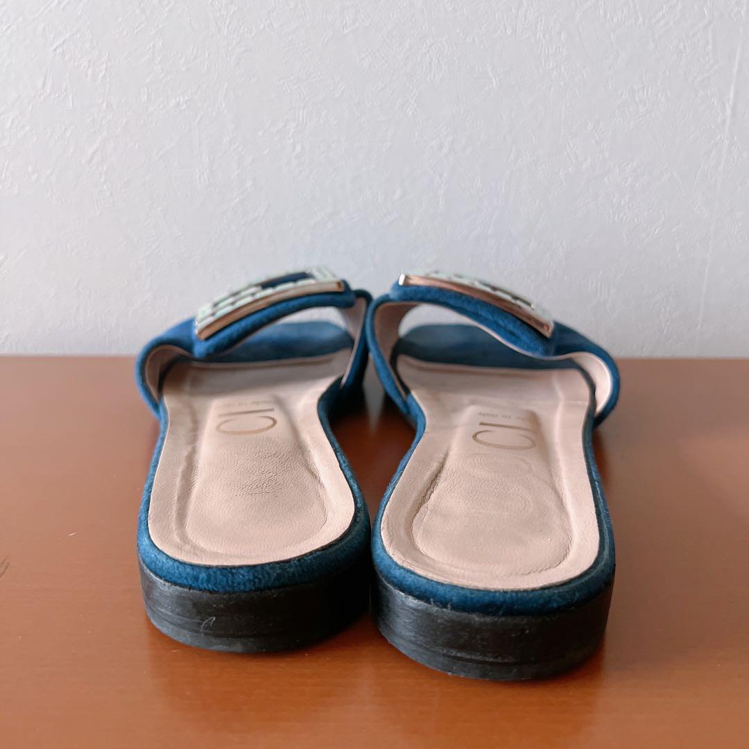 グッチ クリスタルビジューGベロアサンダル ネイビー レディース 24.5