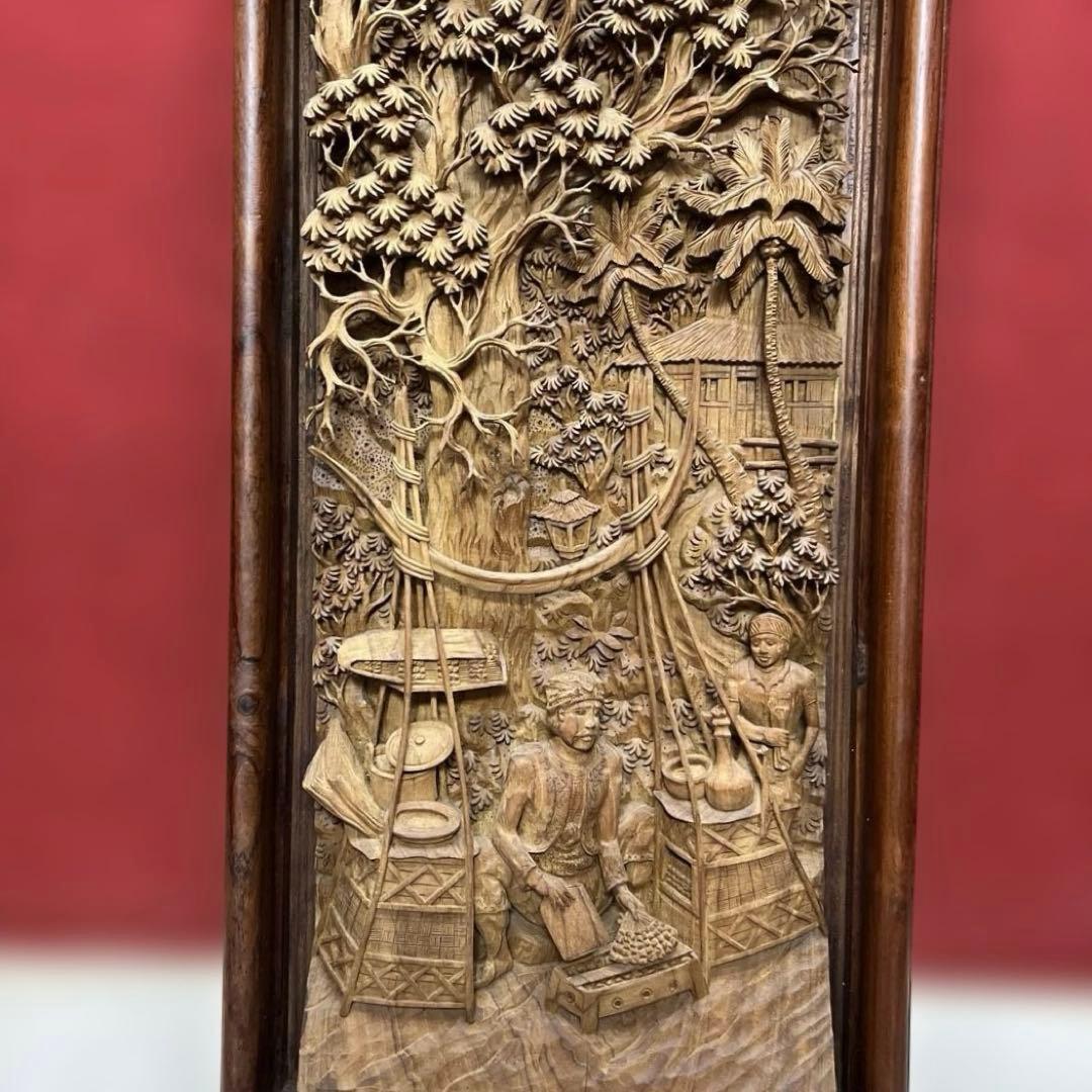 時代　木彫　浮き彫りの額A 約95×49.5㎝　東さ8-0131①