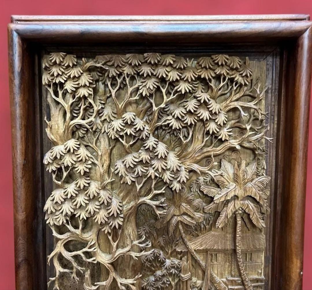 時代　木彫　浮き彫りの額A 約95×49.5㎝　東さ8-0131①
