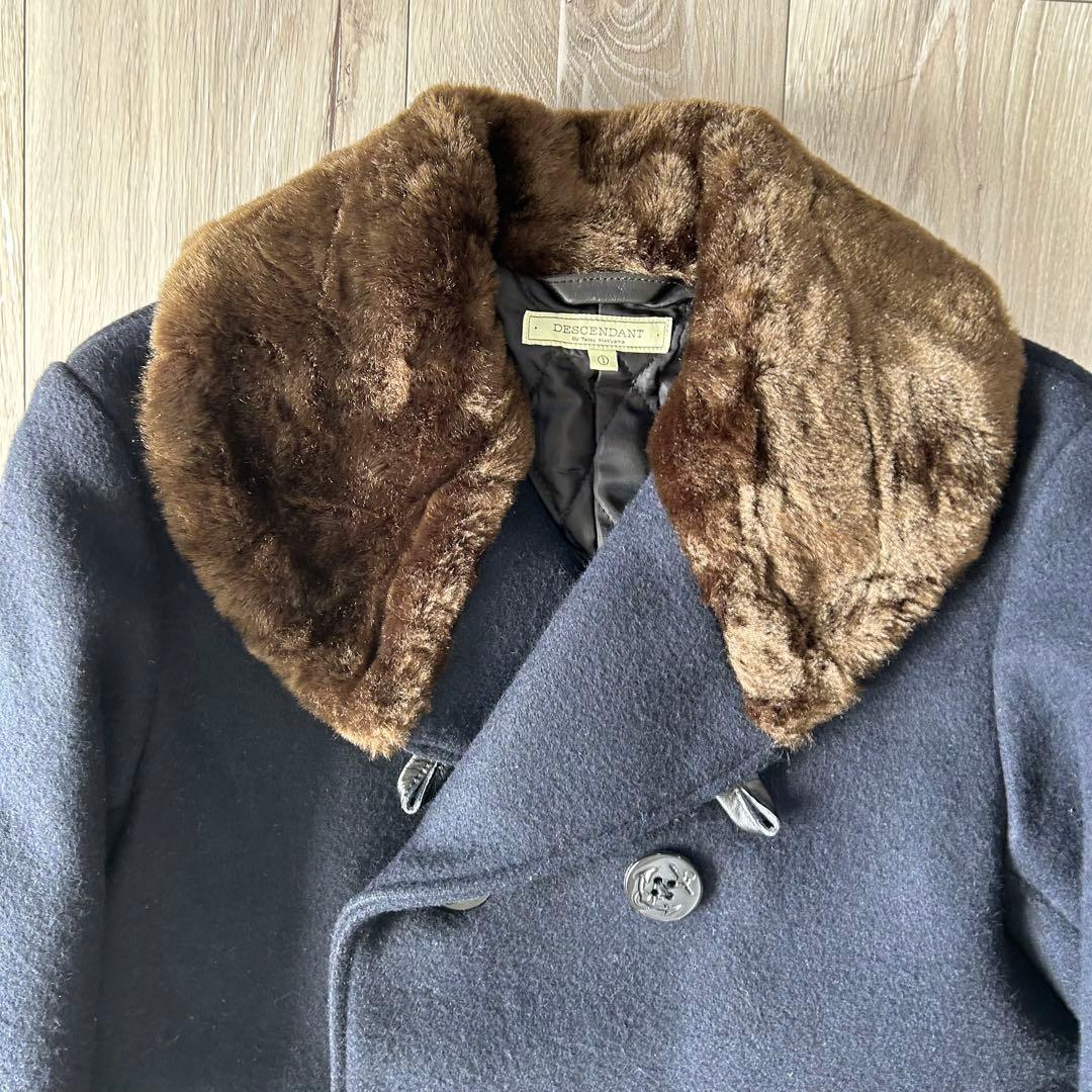 【美品】ディセンダント ピーコート Pコート メルトン 襟ファー 1 ネイビー