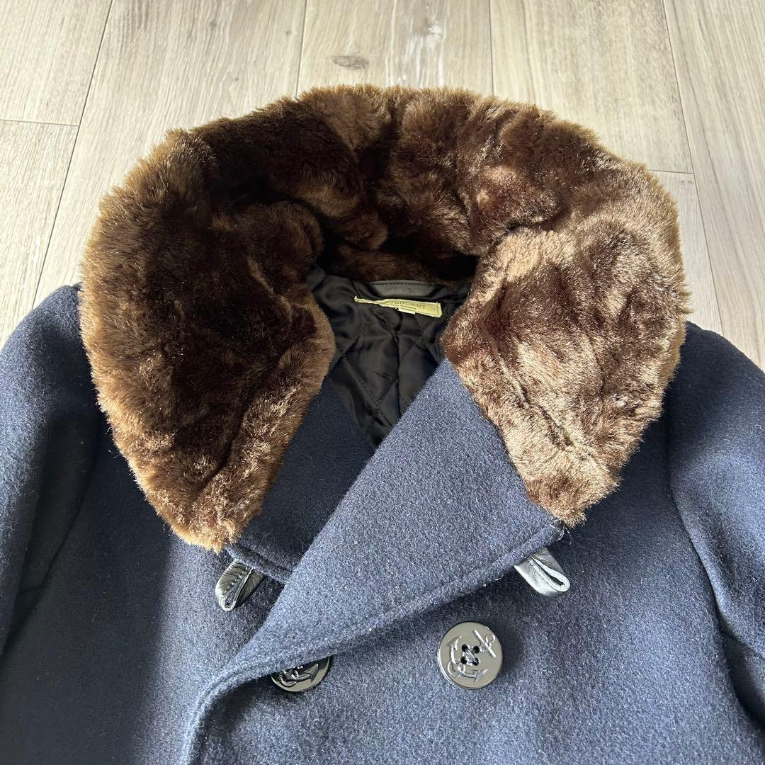 【美品】ディセンダント ピーコート Pコート メルトン 襟ファー 1 ネイビー