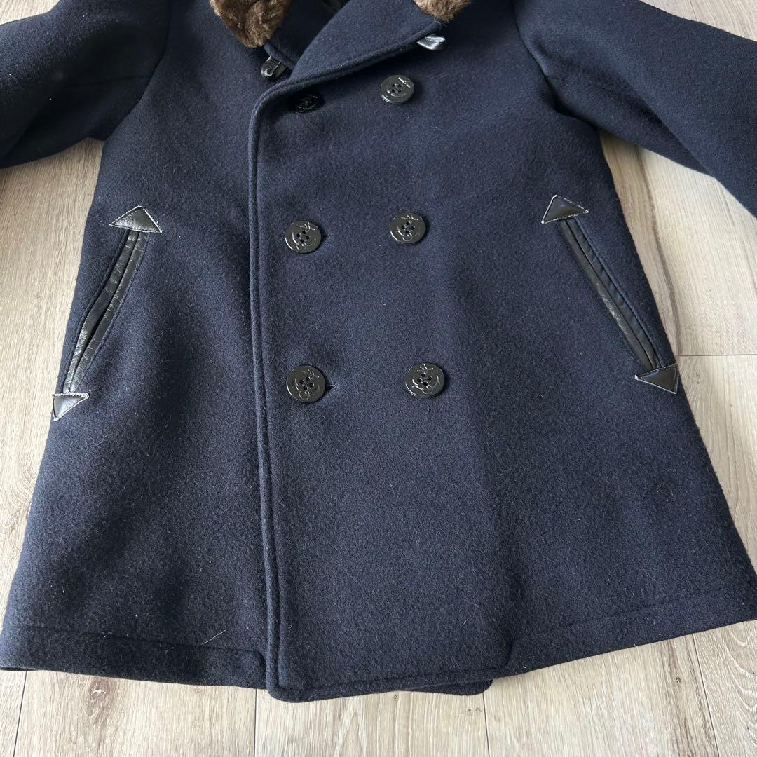 【美品】ディセンダント ピーコート Pコート メルトン 襟ファー 1 ネイビー