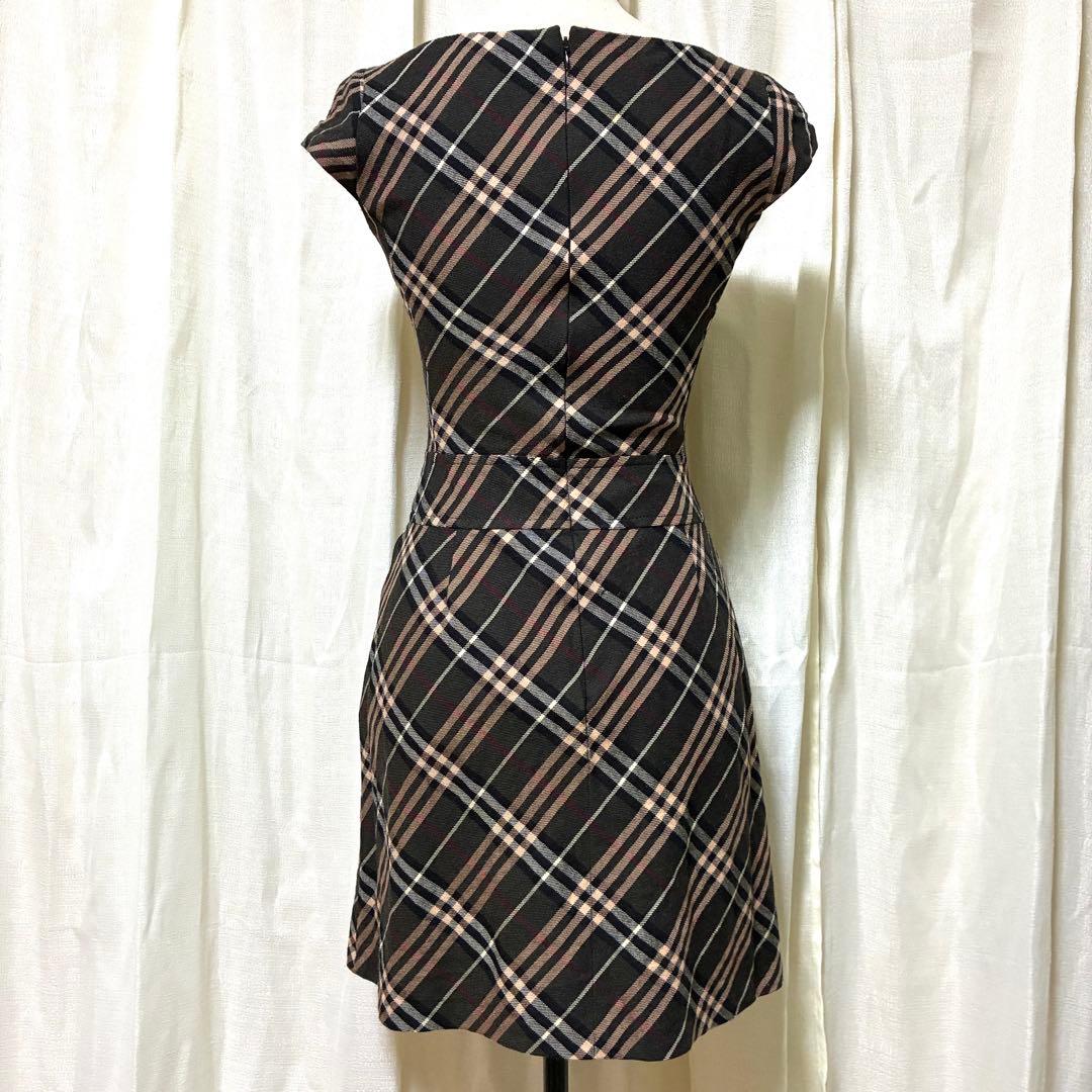 バーバリーブルーレーベル ノバチェック フレアワンピース ホースロゴ刺繍 38