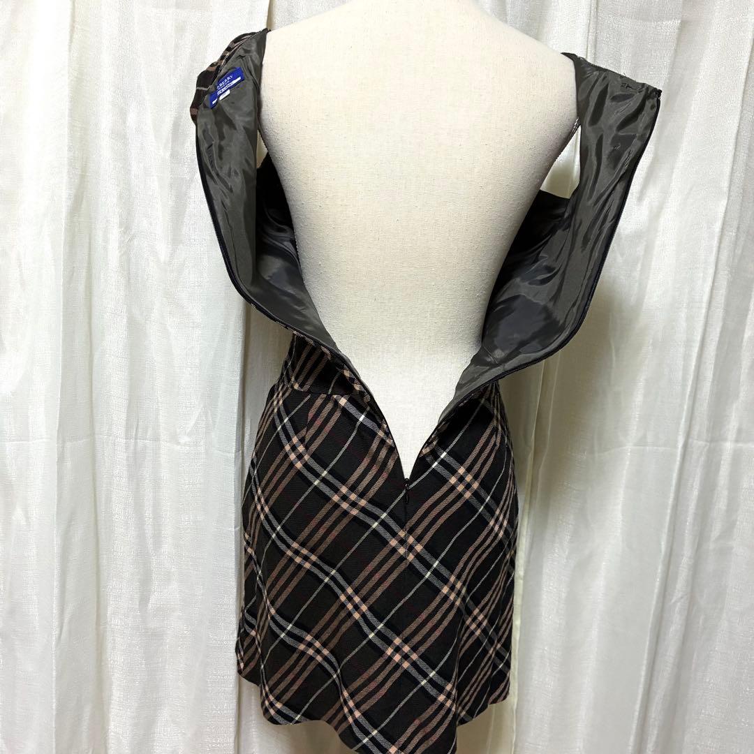 バーバリーブルーレーベル ノバチェック フレアワンピース ホースロゴ刺繍 38