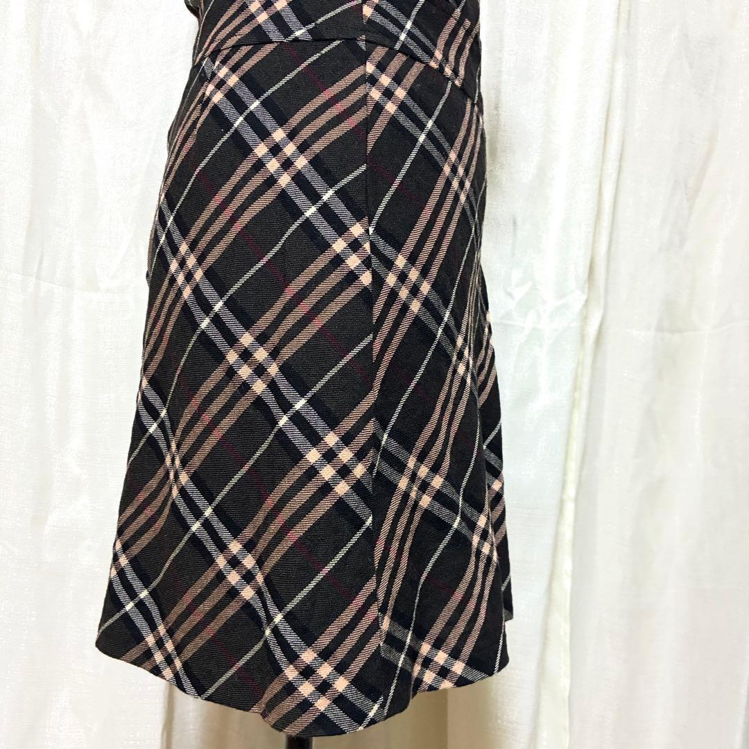 バーバリーブルーレーベル ノバチェック フレアワンピース ホースロゴ刺繍 38