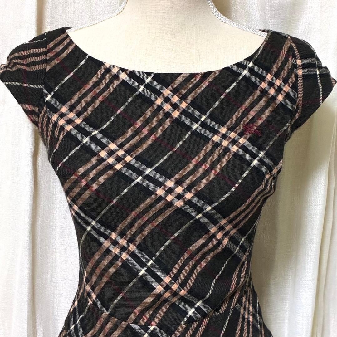 バーバリーブルーレーベル ノバチェック フレアワンピース ホースロゴ刺繍 38
