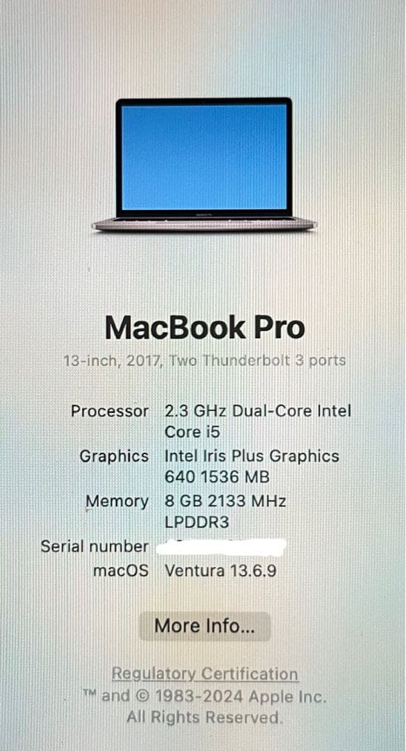 MacBook Pro 13インチ 2017 i5 120GB