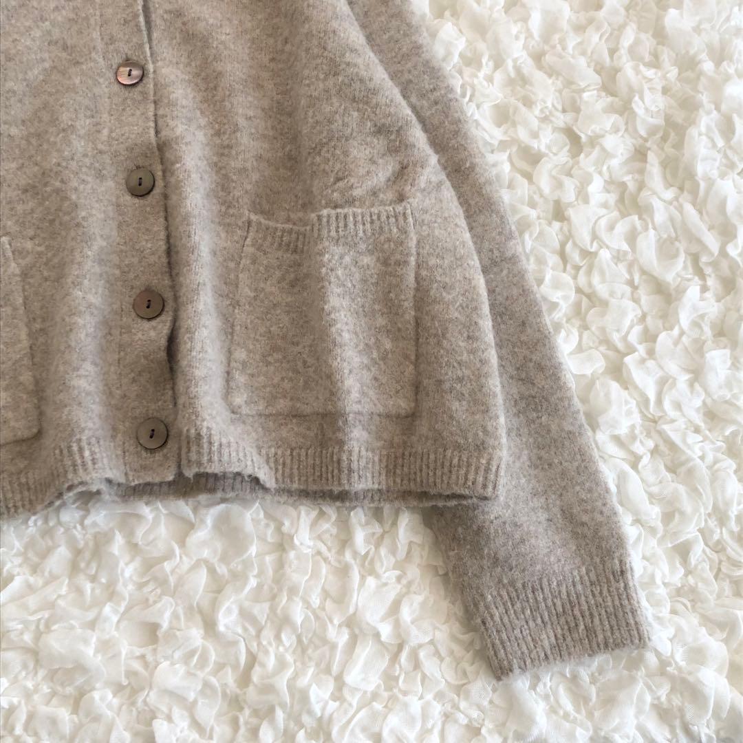 ミズイロインド◆ 襟付きショートカーディガン ウール ニット ライトベージュ