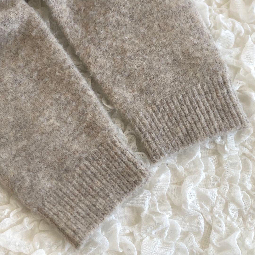 ミズイロインド◆ 襟付きショートカーディガン ウール ニット ライトベージュ