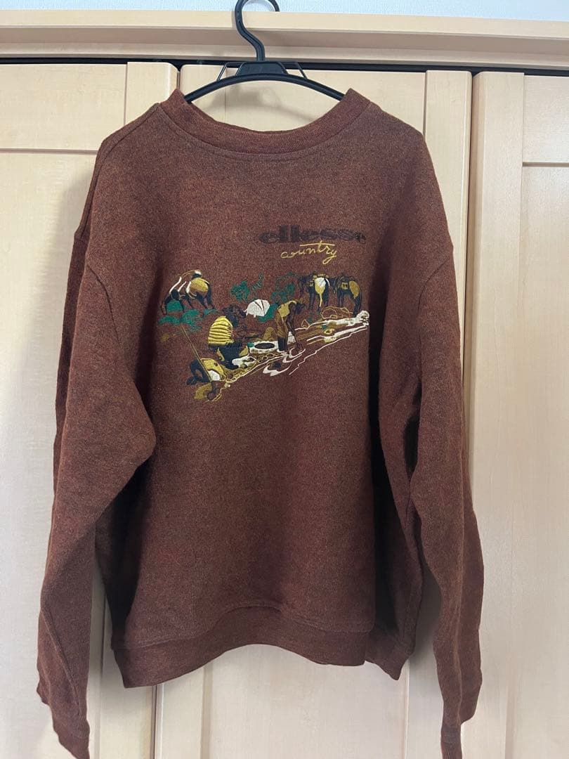 【希少 70s】ellesse COUNTRY WEAR 刺繍セーター XL 茶