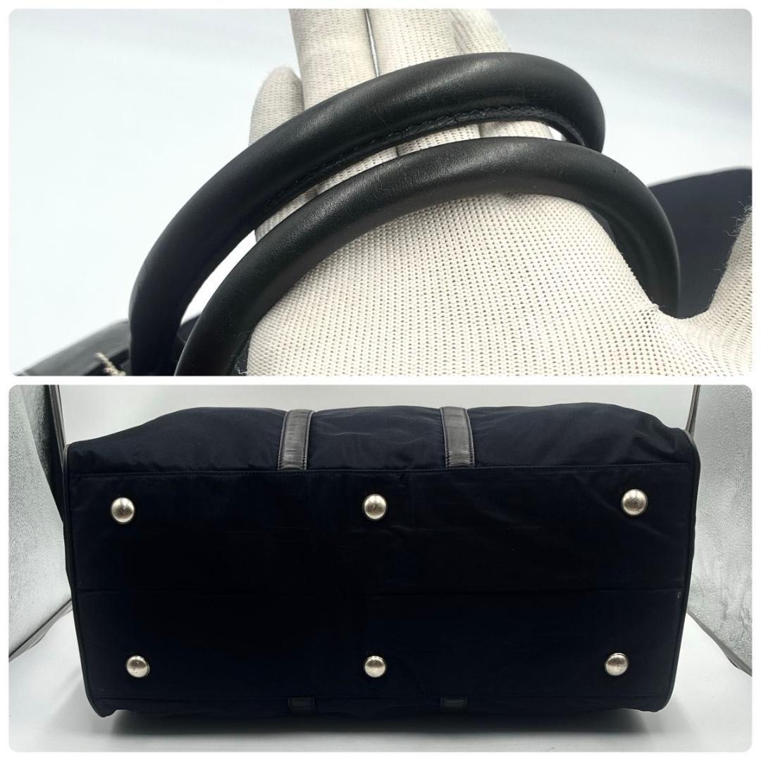 美品 プラダ ボストンバッグ ナイロン サフィアーノ 白タグ 大容量 ブラック