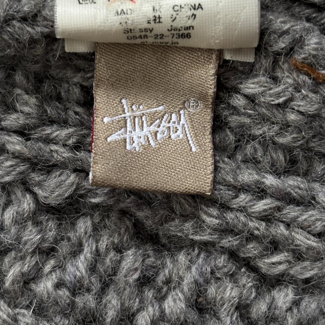 【超人気・極美品】ステューシー/ケーブルニット/厚手/ボタンロゴ/タブロゴ/XL