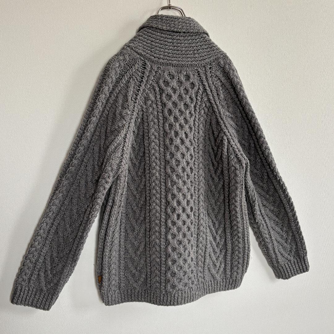 【超人気・極美品】ステューシー/ケーブルニット/厚手/ボタンロゴ/タブロゴ/XL