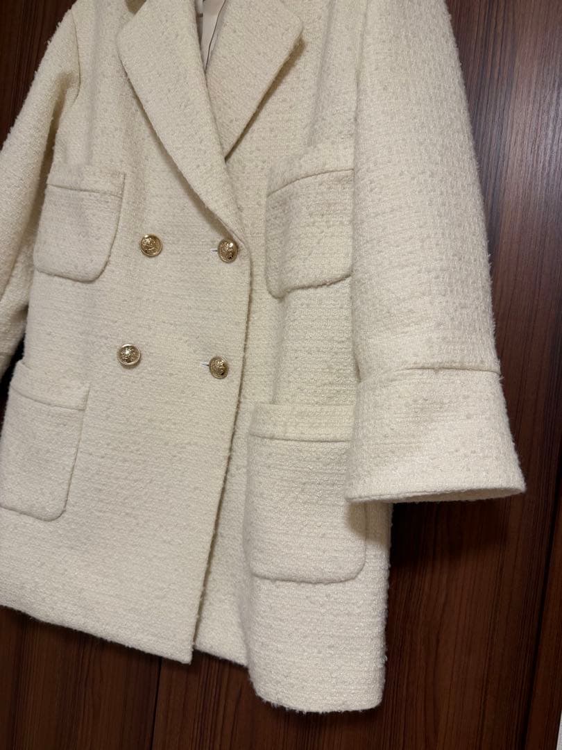 【LOULOU WILLOUGHBY】ツイードダブルミドルコート