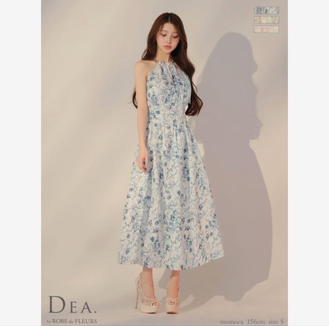 新品 DEA ローブドフルール ドレス キャバ ホルターネック ロング ブルー
