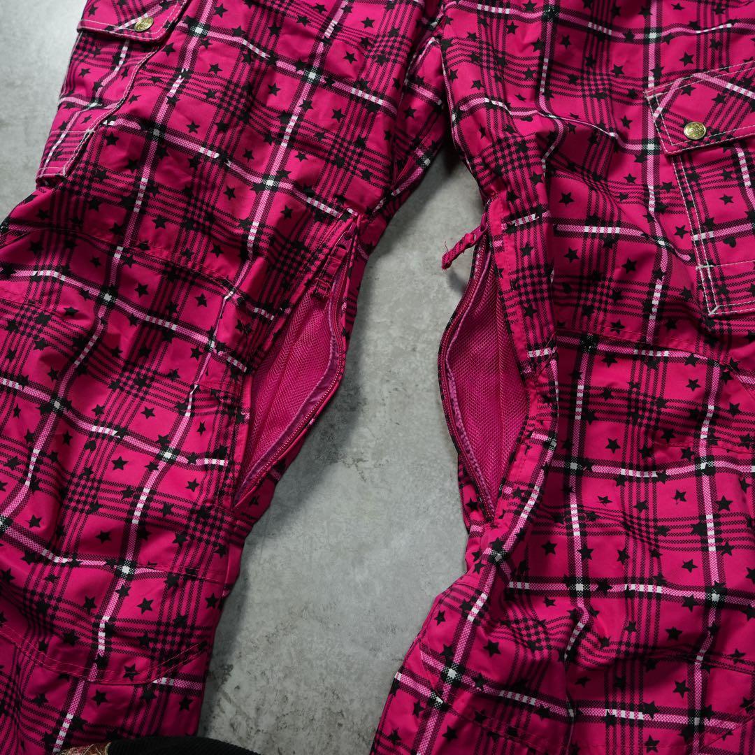 y2k フレア 平成 ショッキングピンク チェック柄 ナイロンカーゴパンツ