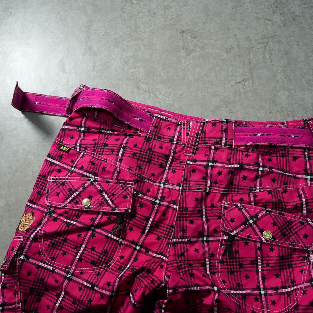y2k フレア 平成 ショッキングピンク チェック柄 ナイロンカーゴパンツ