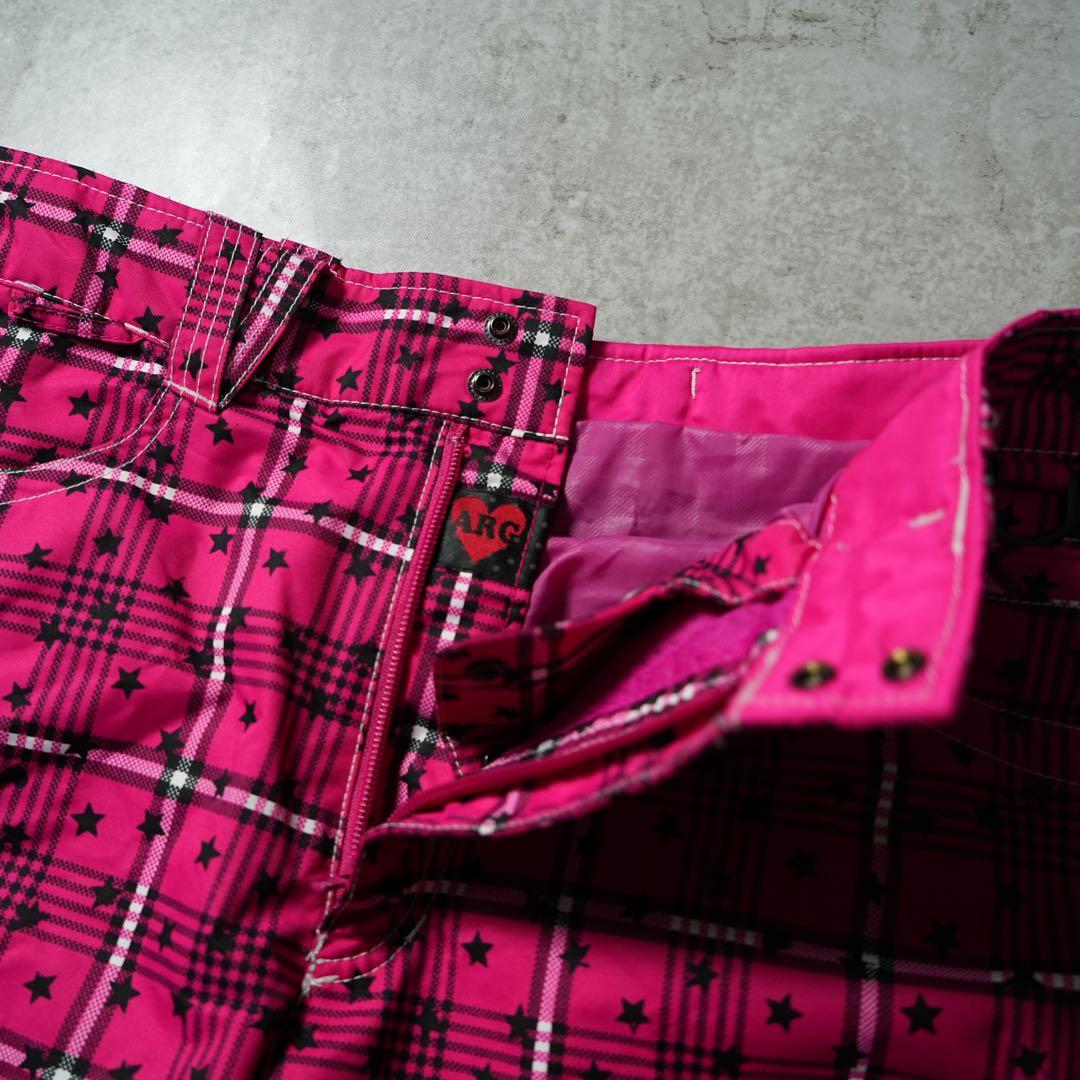 y2k フレア 平成 ショッキングピンク チェック柄 ナイロンカーゴパンツ
