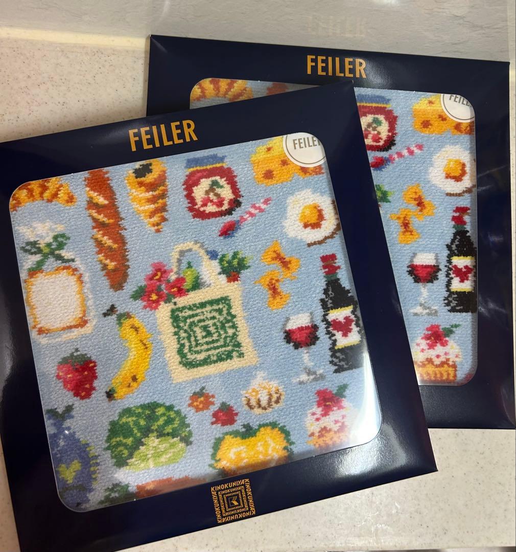 【限定】フェイラー　ハンカチ　紀ノ国屋コラボ　ブルー&レッド２枚セット　紀伊國屋