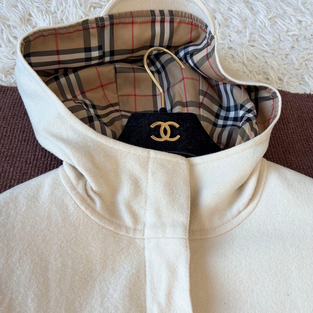 バーバリーブルーレーベル フードジップコート ウール アイボリー ノバチェック