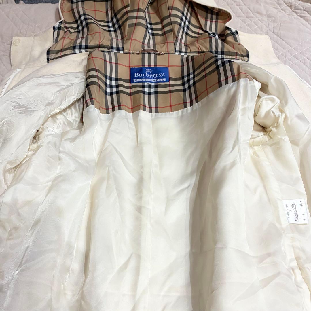 バーバリーブルーレーベル フードジップコート ウール アイボリー ノバチェック