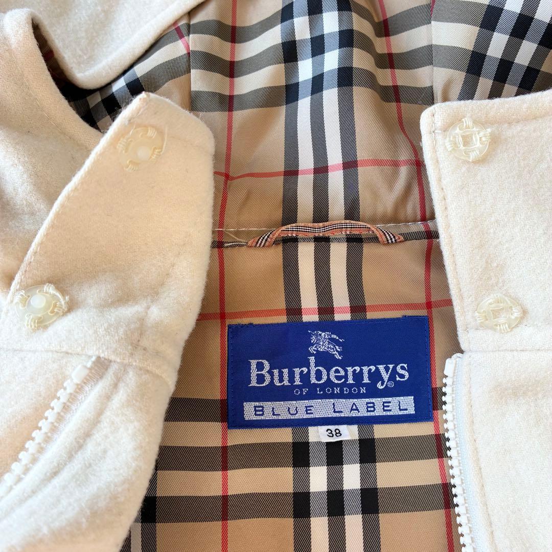 バーバリーブルーレーベル フードジップコート ウール アイボリー ノバチェック