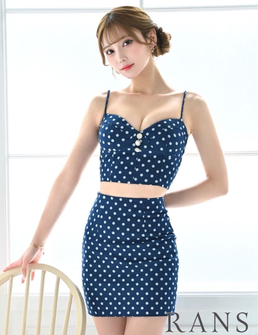 【RANS】ミニ/ドレス/デニム/ブルー/柄/ドット/セットアップ/タイト