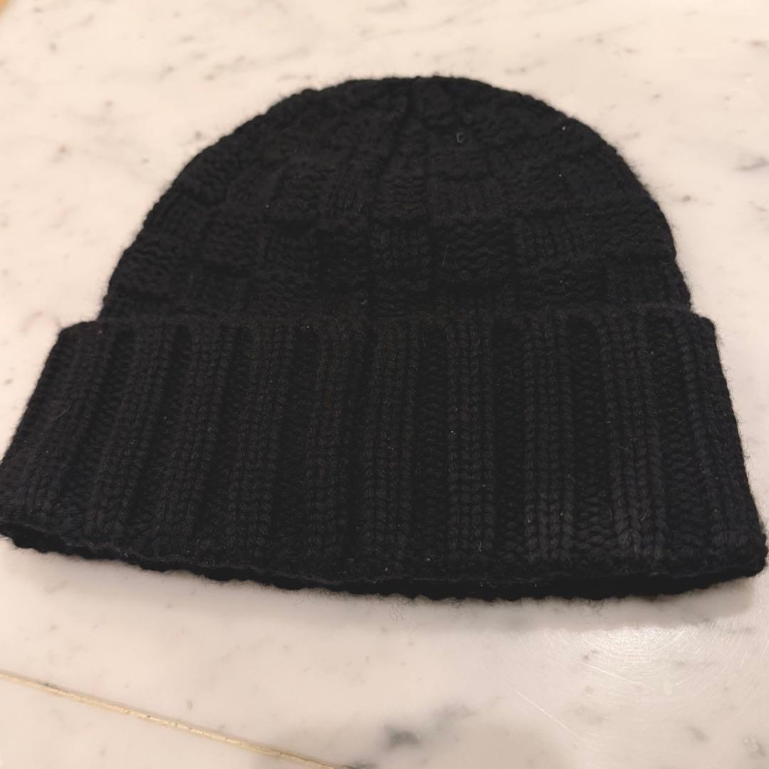 Louis Vuitton ダミエ ニット帽 カシミア100％ 正規品 黒