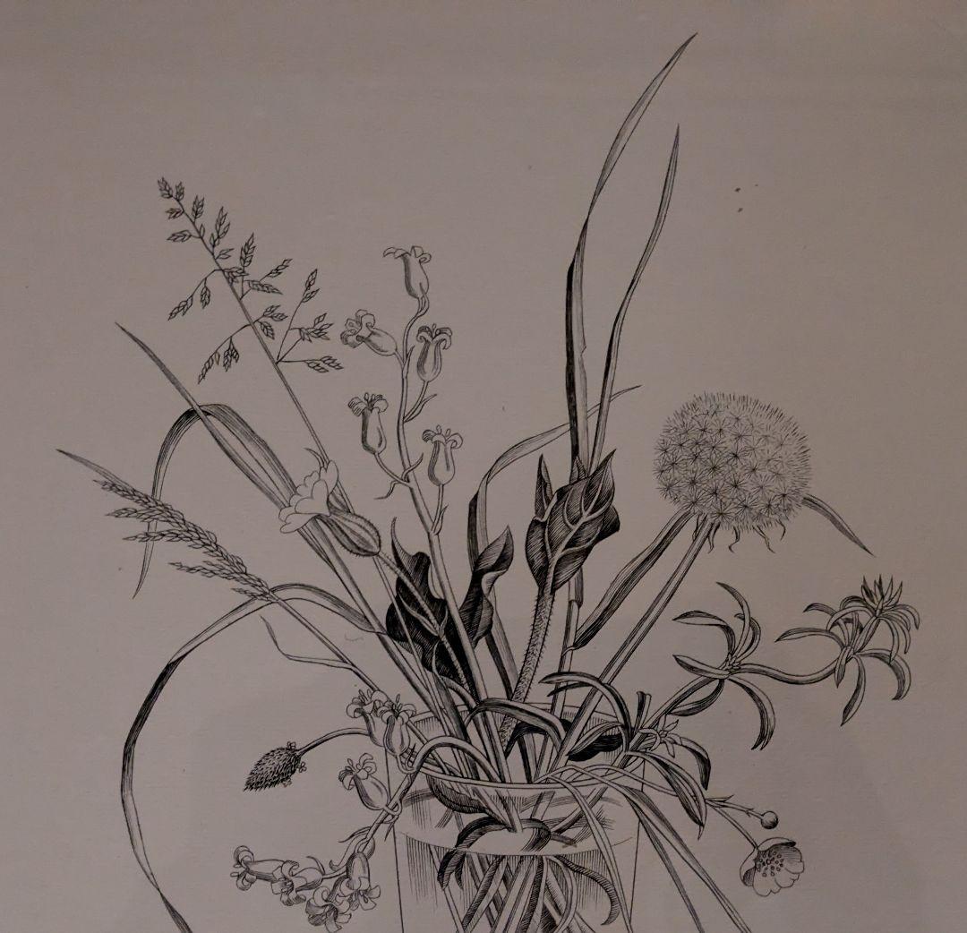 長谷川潔の銅版画　コップに挿した野花　美品